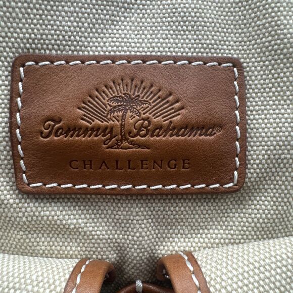 Tommy Bahama Challenge Large Brown Biege Canvas/leather Duffle Weekender Bag - Picture 2 of 16